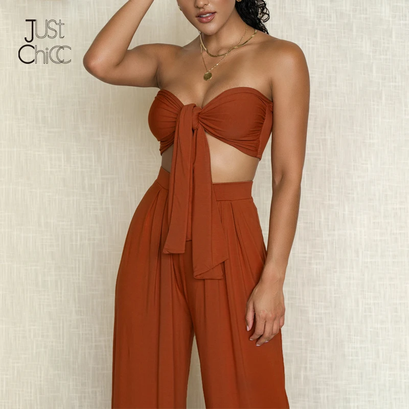 Пикантный летний комплект Justchicc из короткого топа и юбки плиссированный красный