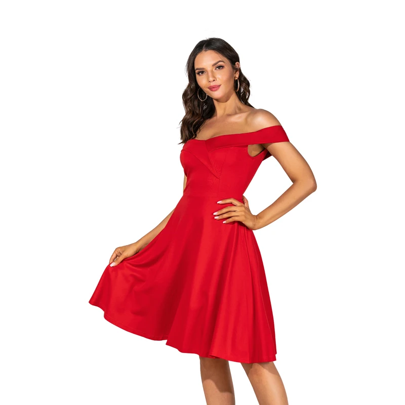 

2020 New Off-the-shoulder Dress Elegant and Elegant Solid Color Cross-neck Strapless Slim Dress Women Clothes Sexy Office Party