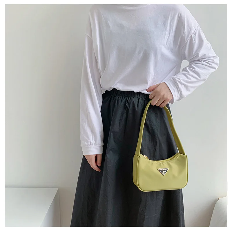 Трендовая винтажная ретро модная дизайнерская Водонепроницаемая нейлоновая сумка, Женская Повседневная сумочка-багет, сумка на плечо для женщин, брендовый маленький клатч