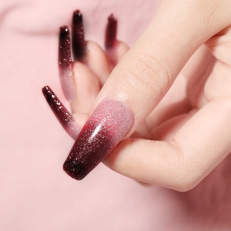 LEMOOC Thermal Nail Polish Gel Shiny Sequins Effect Color Change Varnishes Bling Glitter Soak Off Temperature Color Changing Gel