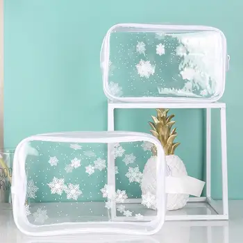 

Creative Printing Transparent Cosmetic Bag Multi-Function White Snowflake Portable Travel Waterproof Baby Women Wash Storage Bag