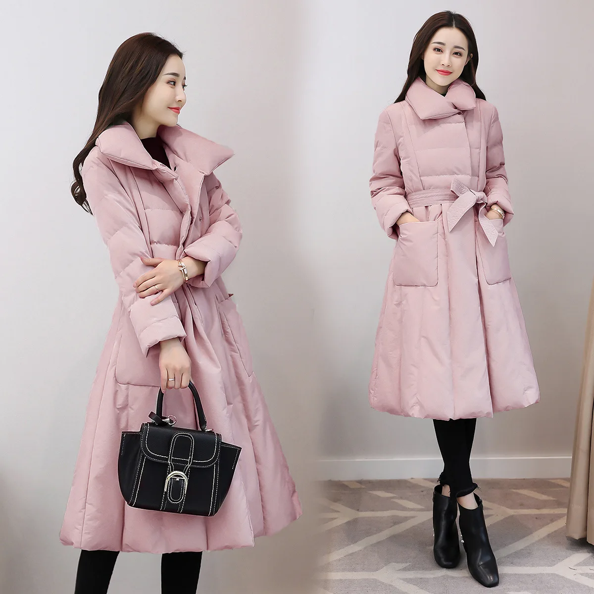 

Fashion Winter Thick over-the-Knee Warm Mid-length down Feather Cotton-padded Clothes Women's Slim Fit Slimming Waist Hugging Bi