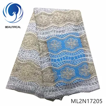 

Beautifical african lace fabrics Two-tone embroidery nigerian net lace fabric with stones New arrival 5yards french lace ML2N172
