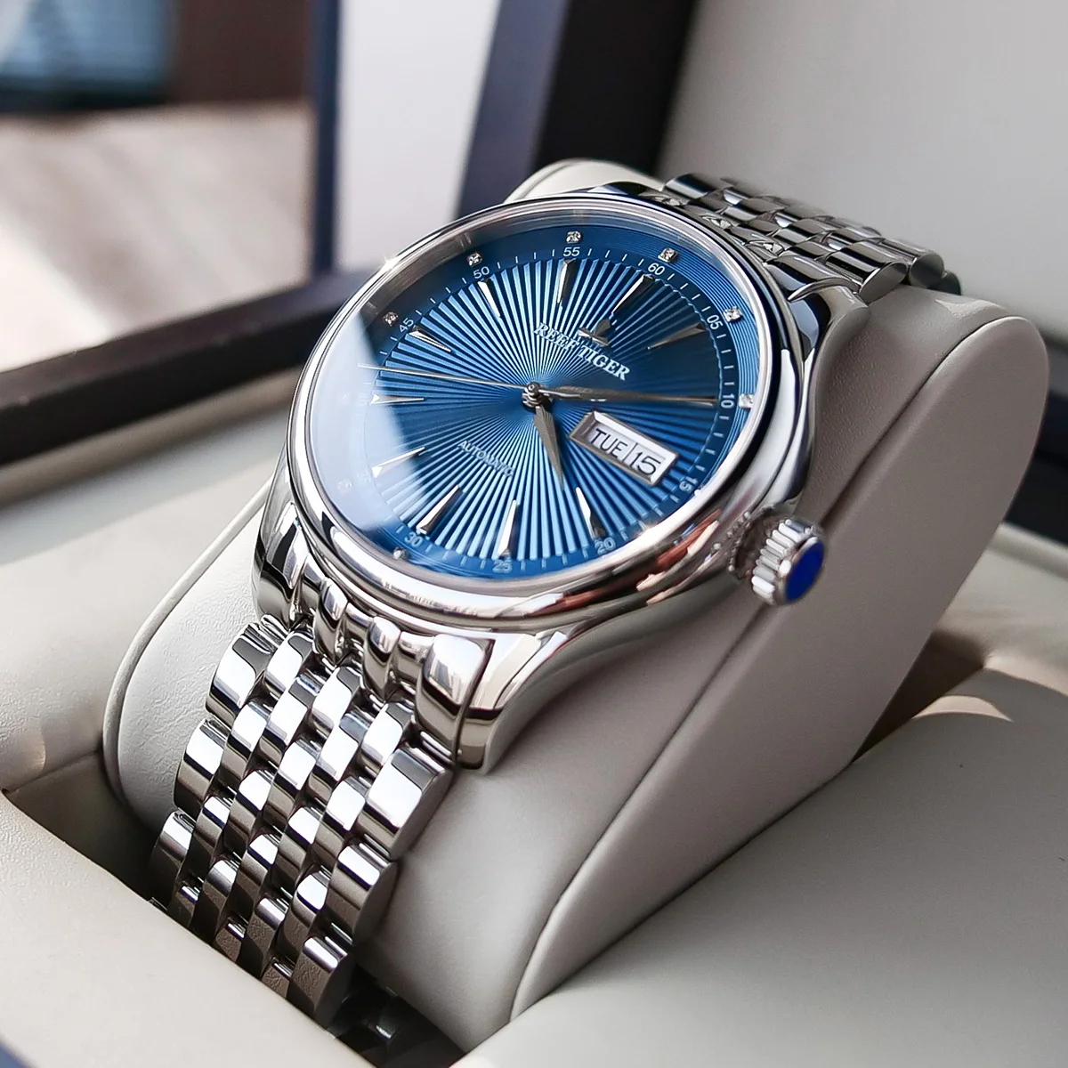 US $174.20 2021 Reef TigerRT Luxury Dress Watch For Men Stainless Steel Bracelet Blue Dial Automatic Wrist Watches RGA8232