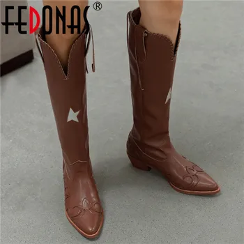 

FEDONAS Fashion Winter Shoes Woman Heels 2020 Fall Knee High Boots For Girls Newest Wedding Cross Tied High Heels Boots Boots