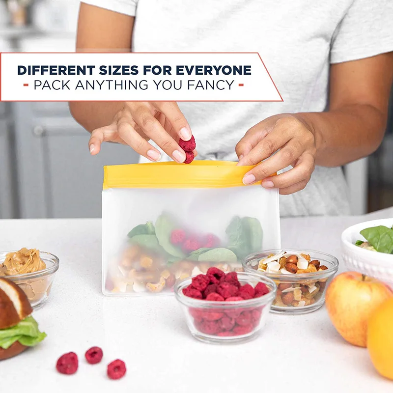 100 Teile/los Lebensmittel Lagerung Container Set Frische Taschen Zip Silikon Wiederverwendbare Mittagessen Obst Auslaufsicher Tasse Gefrierschrank Zufällige Farben – Detail 7