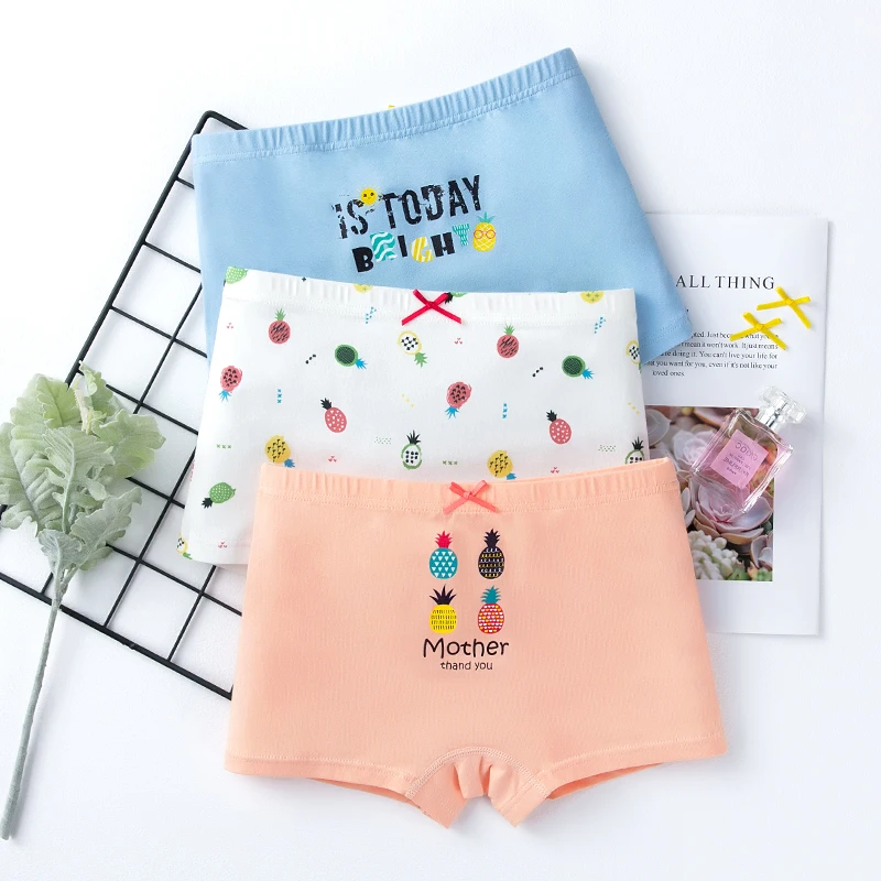 Трусы-боксеры для девочек 3 шт./лот хлопковое нижнее белье с мультяшным рисунком