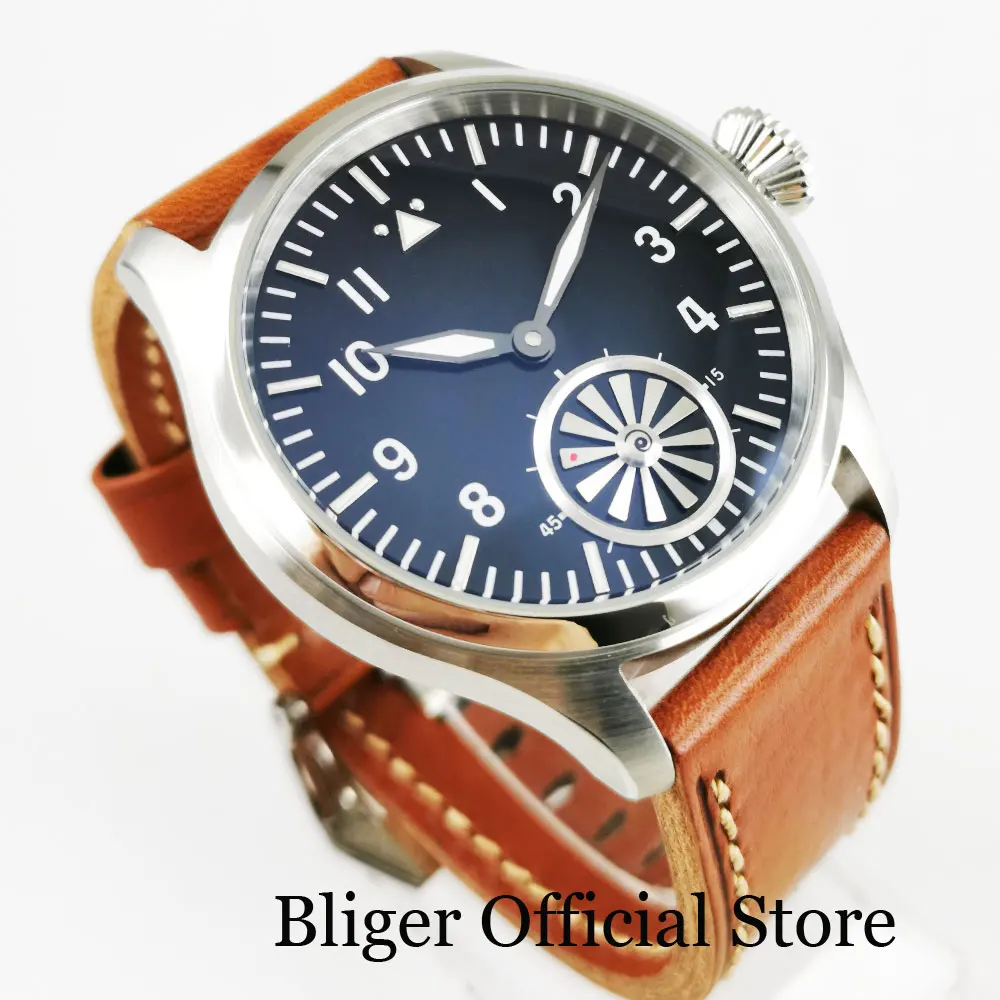 Mechanical Hand Winding Men Wristwatch 47mm Silver Brushed Case Luminous Hand Sterile Dial Special Design
