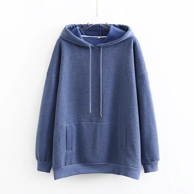 Tangada Women couple sweatshirt fleece 100% cotton amygreen oversized hood hoodies sweatshirts plus size SD60 SD60-dark blue