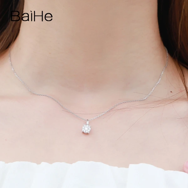 BAIHE Solid 14 K, белое золото, всего 0,27ct, круглая огранка H/SI, натуральные бриллианты, трендовые украшения для помолвки, Подарочный кулон