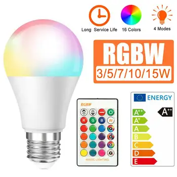 

AC85-265V E27 RGB LED Bulb Lights 3W 5W 70W 10W 15W RGB Lampada Changeable Colorful RGBW LED Lamp With IR Remote Control