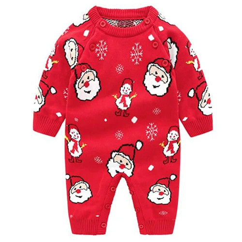 Christmas Toddler Baby Boy Cartoon Elk Jumpsuit Newborn Girl Clothes Long Sleeve Knitted Autumn Winter Warm Jumpsuit Clothes - Цвет: Red