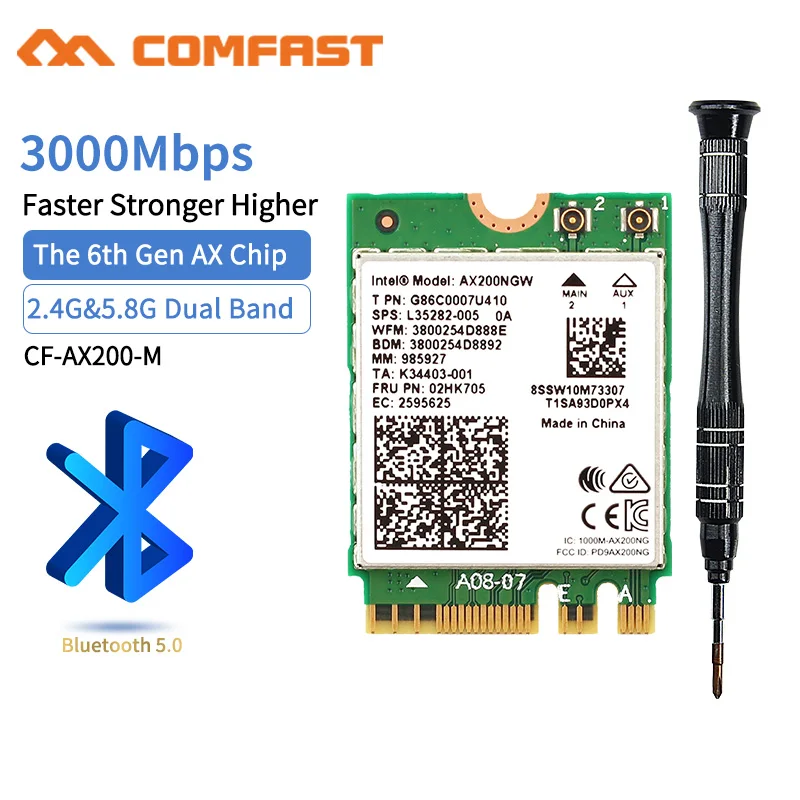 

High Speed 802.11 AX /AC Dual Band 2974Mbps Wireless Wifi 6 AX200-M Wifi Bluetooth 5.0 Network Card 2.4G/5G Network Card