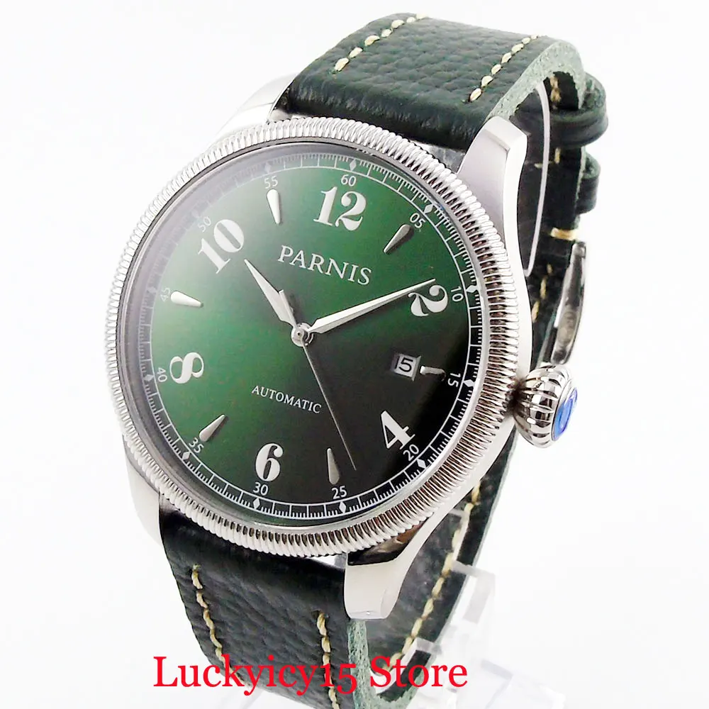 

Retro Style Black/Green Men's Watch Automatic Self Winding Wristwatch Auto Date 42mm Silver Case Sapphire Glass 5ATM Water Proof