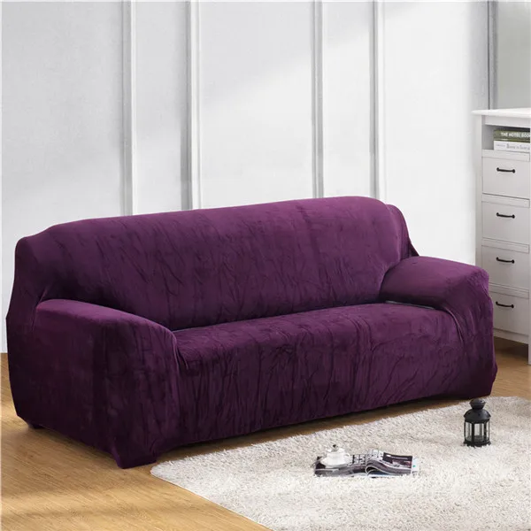 Твердые Цвет из толстого плюша, стрейч, чехол для дивана, Гостиная эластичные чехлы для диванов Универсальный секционный диван Чехол 1/2/3/4 местный - Цвет: Purple