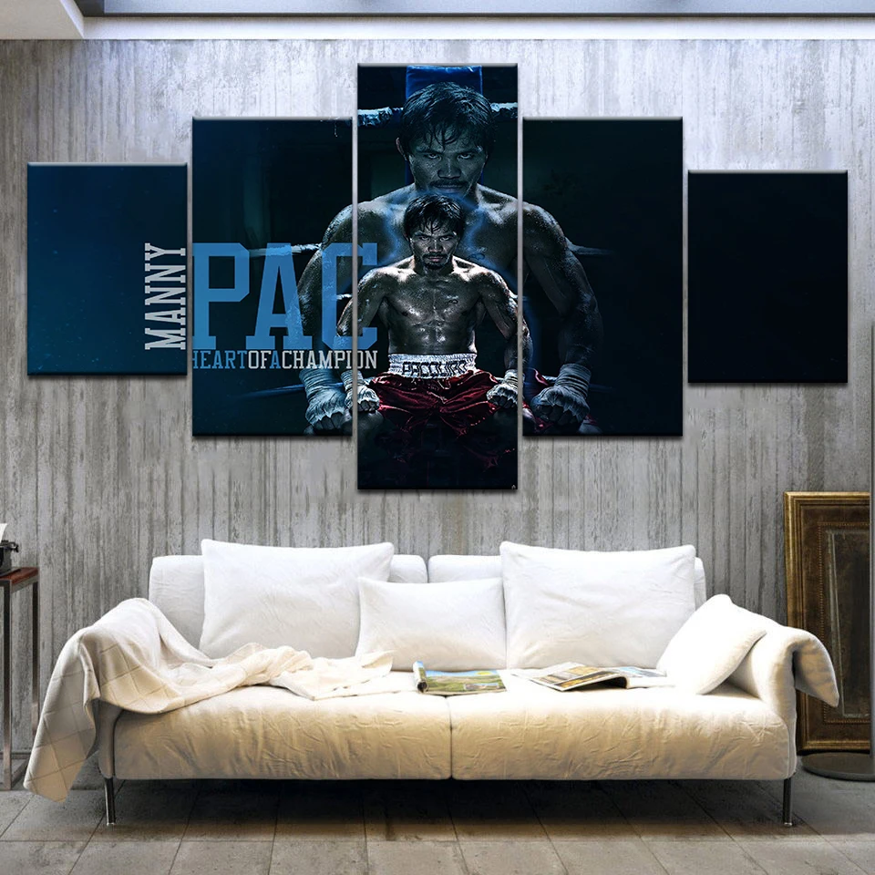 

No Framed Canvas 5Pcs Boxing Star Sports Boxer Wall Art Posters Pictures Home Decor Accessories For Living Room Paintings
