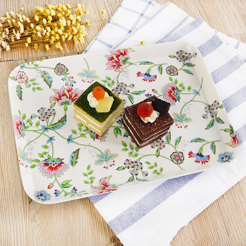 Tea Trays Floral Dessert Tray Coffee Teaware Serving Trays Kitchen Cups Set Tray Anti Shock Fruit Plate Dessert Fruit Tray