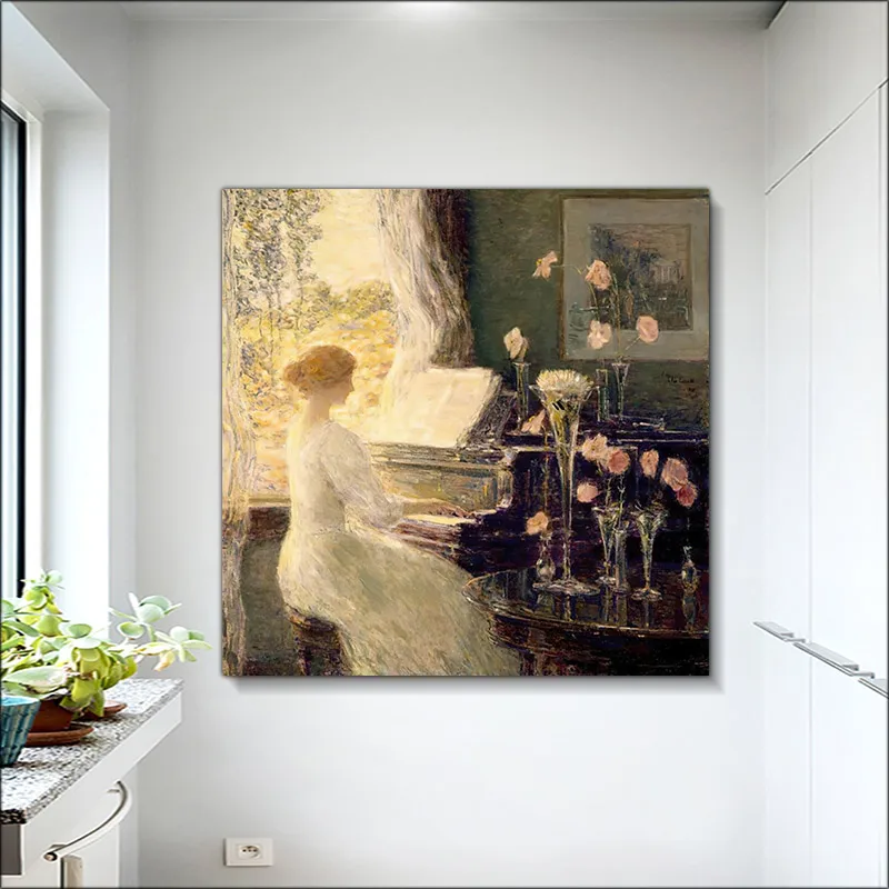 

Retro Figure Painting, Hand-painted Beauty Canvas, Printed Canvas Painting, Beauty Playing the Piano, Posters, Wall Decoration,