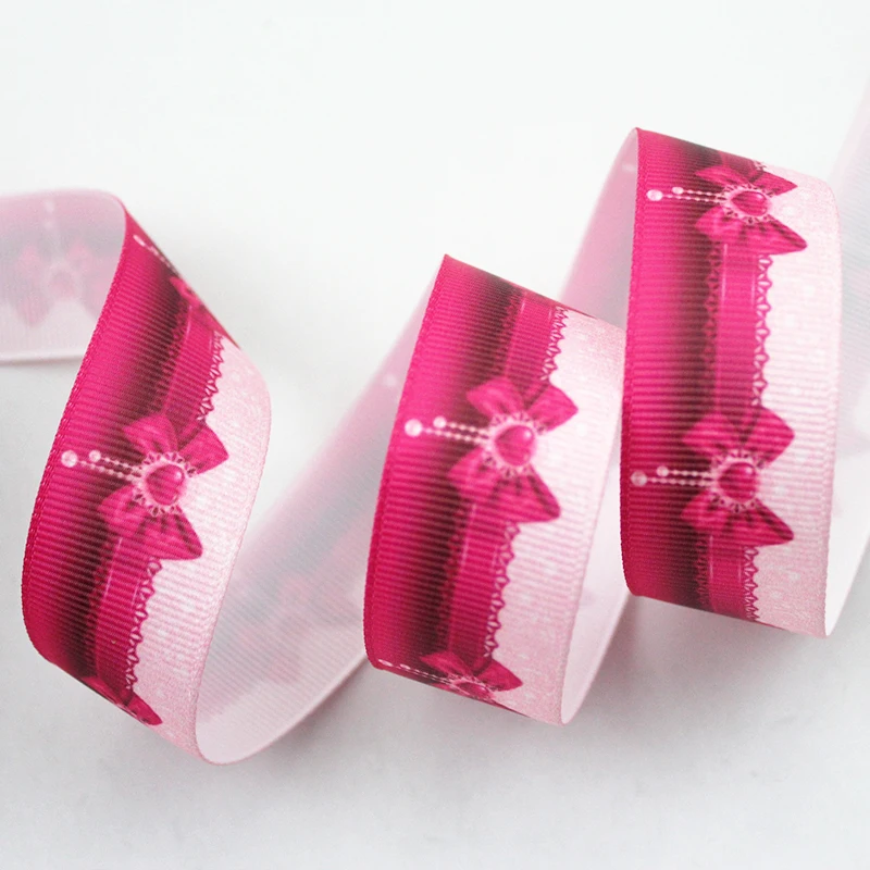 Pink bow printed grosgrain ribbon Clothing accessoriesfor DIY accessories handmade materials 16mm 22mm 25mm 38mm 57mm 75mm | Дом и сад