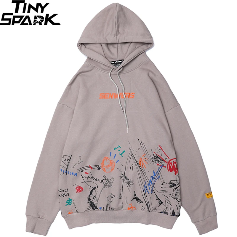 

Men Harajuku Streetwear Hip Hop Sweatshirt Hoodie Graffiti Print 2019 Autumn Cotton Pullover Hoodies HipHop Clothes Skateboard