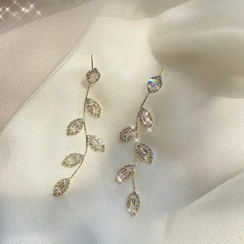 

S925 Needles Elegant Long Tassels Leaves Earrings Earrings 2020 New Style Fashion Fine Silver Normcore Style Cool Ear Stud