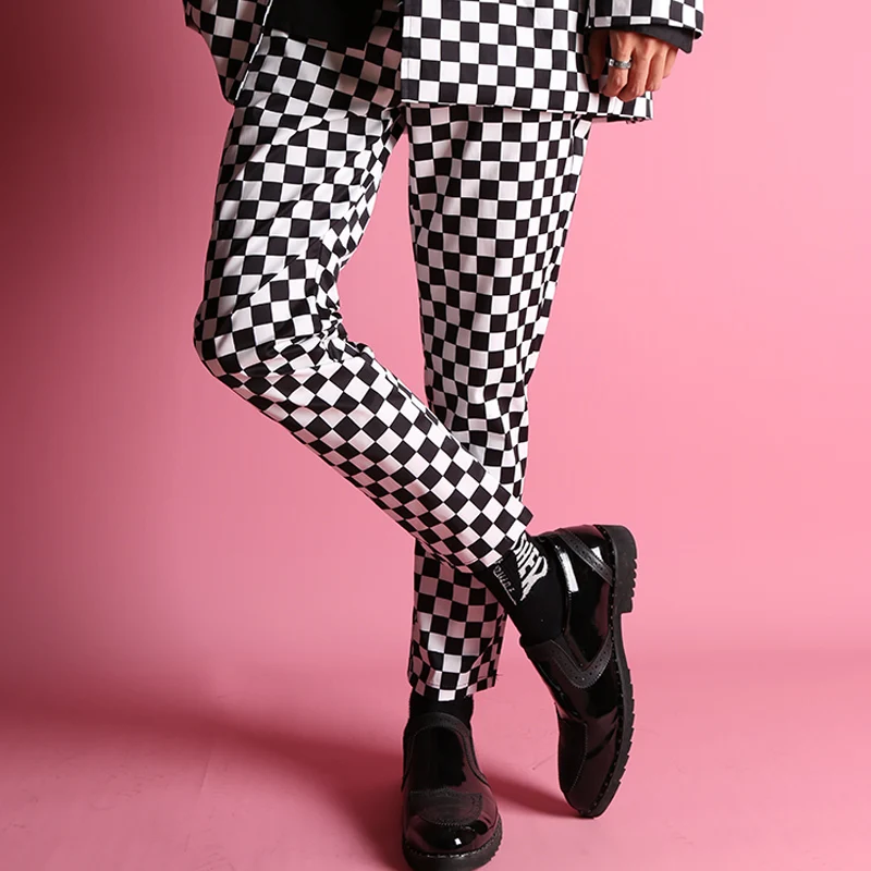 Tijd Tij Mannelijke Negen Deel Broek петух Negen Deel Broek Gebonden Broek Britse Stijl Zwart En Wit Raster Negen deel Broek