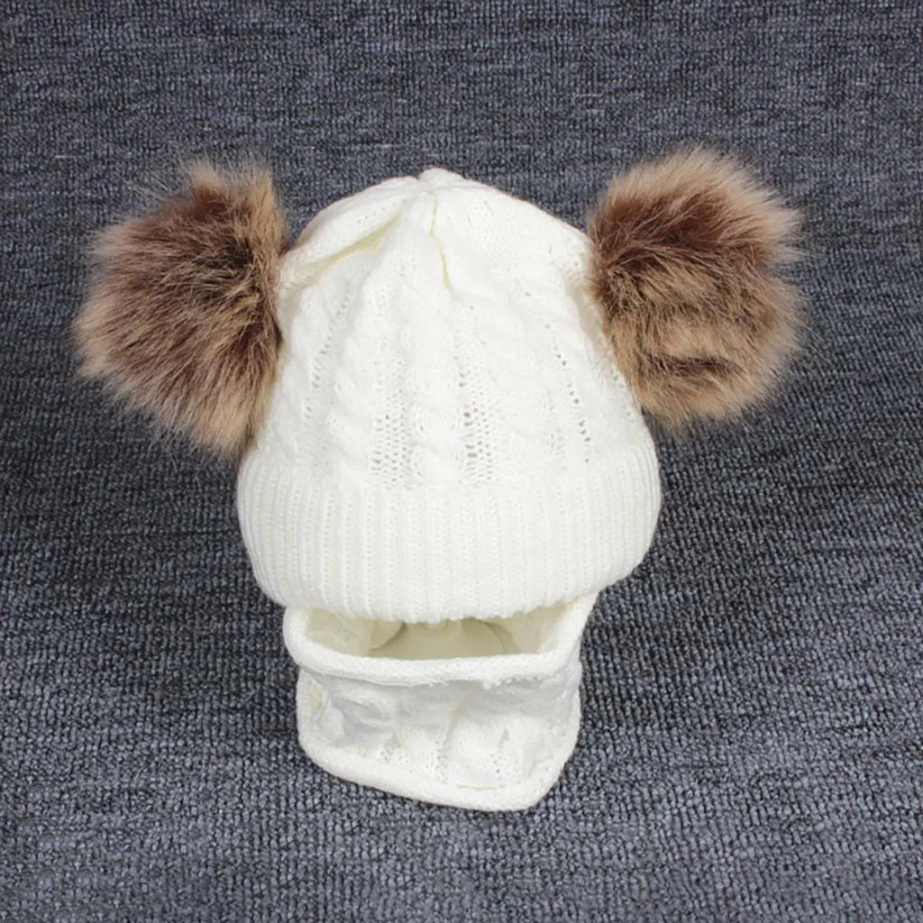 

2PCS Kid Baby Knitting Wool Hemming Keep Warm Winter Hiarball Cap Hat +Scarf Set Casquette Enfant Baby Hats Newborn Scarf Set