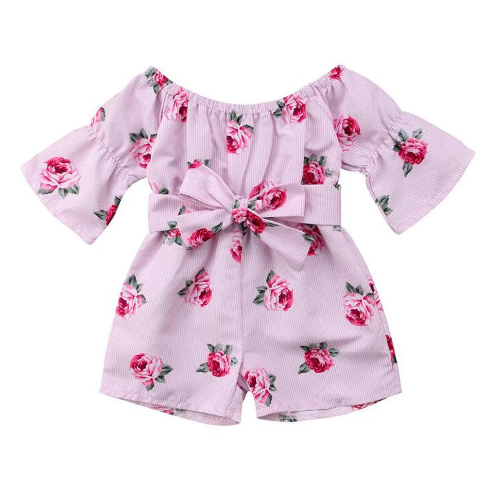 

Summer Toddler Newborn Baby Kids Girls Jumpsuit Clothing Set Floral Off Shoulder Romper Jumpsuit Bodysuit Pants