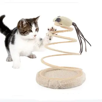

Cat Plush Toy with Spiral Spring Plate and Funny Ball or Mouse Interactive Stainless Steel Spring Rotating Cat Creative Toy