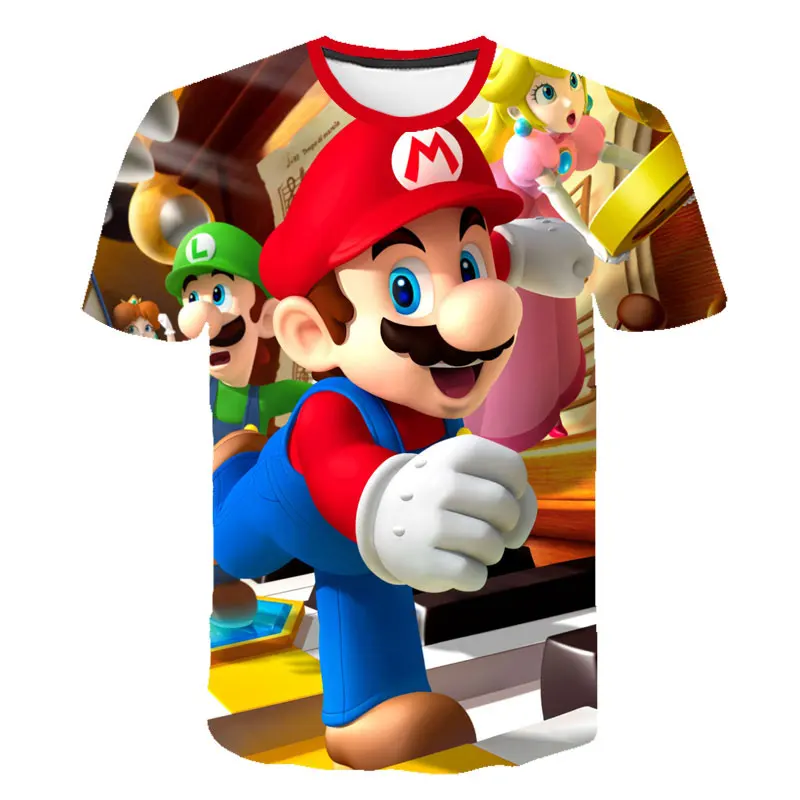 

The new men's T-shirt with round neck is 3D printed with cartoon cartoon characters Mario boys and girls' casual shirts