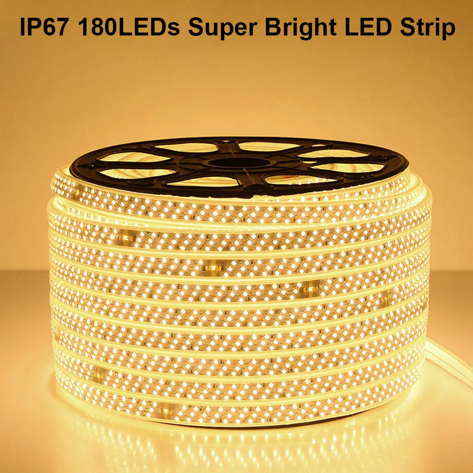 

GD SMD LED Strip 1M-12M 220V Super Bright 2835 180LEDs/M LED Light Tape Outdoor IP67 Waterproof AC220V LED Rope Light +EU Plug