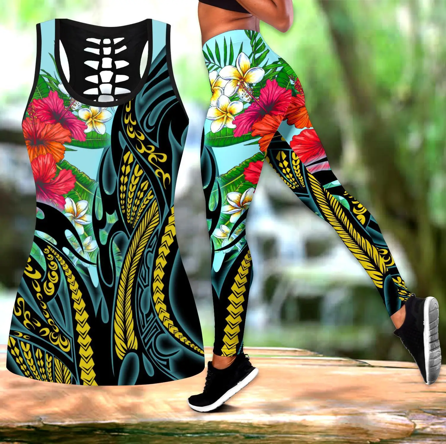 Yap Micronesian Women Legging - Gold Plumeria main image 1
