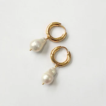 Peri'sBox 2019 Natural Baroque Freshwater Pearl Drop Earrings Gold Small Circle Large White Pearl Earrings for Women Pearl Charm