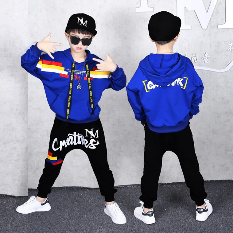 

New Autumn And Spring Long Sleeve Children's Hooded Knit Denim Suit Boy's Clothing Sets Fashion Casual Stripe Tracksuit Sets