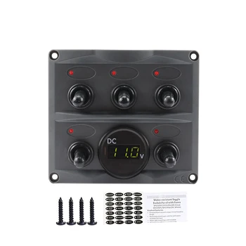 

Marine 12V-24V DC 5 Gang Car Marine Boat Circuit RV LED Toggle Rocker Switch Panel With Green Voltmeter For RV Car Boat