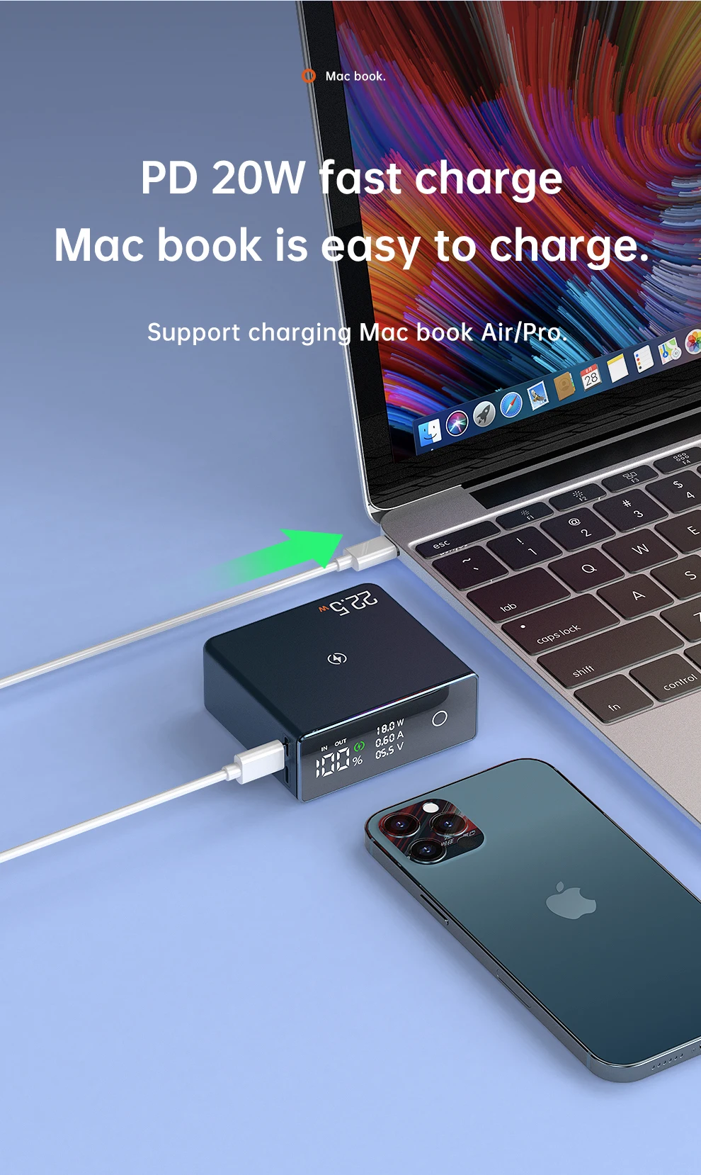 20000mAh PD20W Magnetic Wireless Power Bank Digital Display Powerbank For Iphone 12 13 Mac Book Portable External Battery Pack portable usb charger