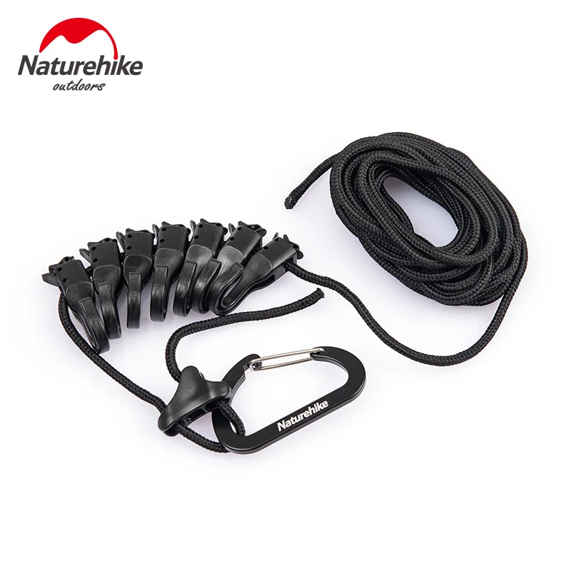 

NatureHike Black Color Camping Rope Clothes Cord Set with Hanging Hooks Outdoor Multifunction Clothesline with Karabiner & Hooks