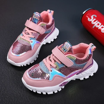

Glitter Anti-Slip Sole Kids Shoes Sneakers children Running Shoes for Big Girls Sport Shoes Breathable Comfortable SD066