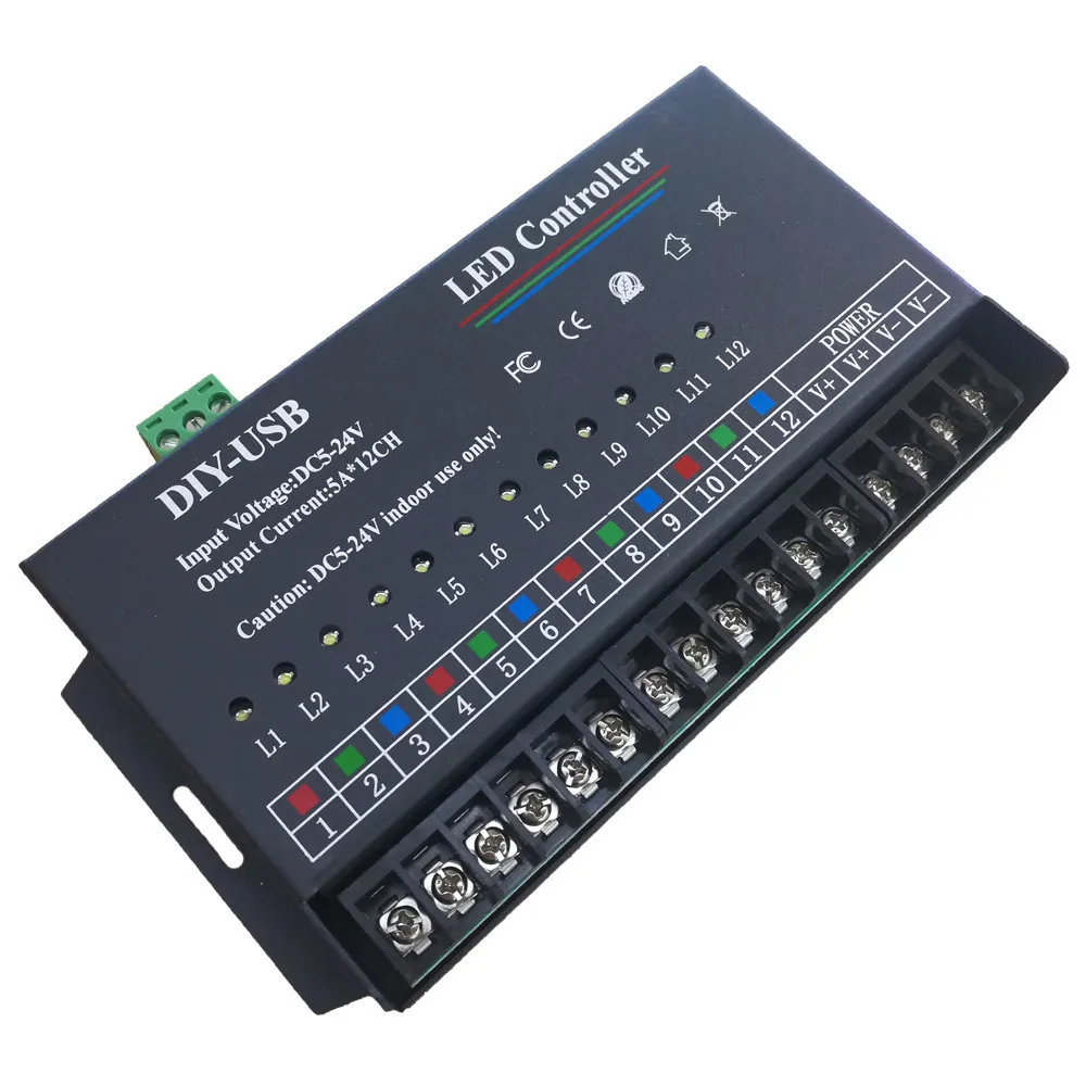 

USB DIY LED RGB Controller 12 Channel Programmable Controller 5A*12CH;12Channels for 3528&5050 RGB strip Module DC5V DC12v DC24V