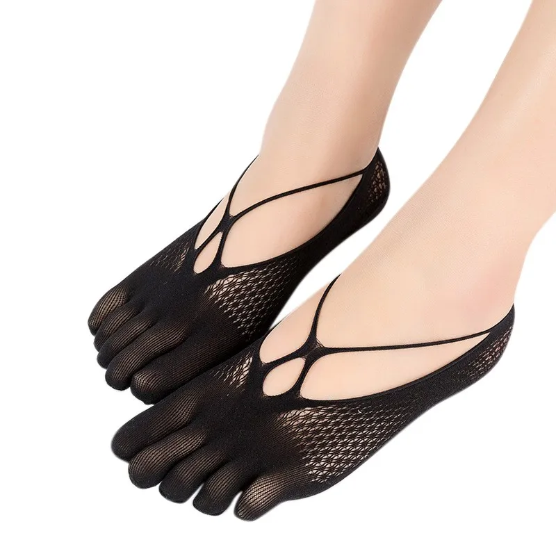 

2019Five-finger Sock Cross-hole Style Socks Women Slippers Velvet Summer Mesh Breathable Invisible Shallow Silicone Boat Socks