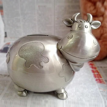 

Metal Money Pot Chinese Zodiac Cow Coin Savings Box Animal Coin Bank Small/Large Children's Birthday Gift bank money box Coin