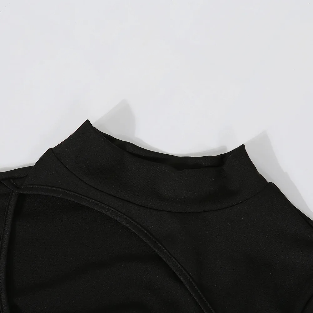Trendy Women free shipping clothes Long Sleeve Hole casual Bodysuit Stretch Leotard Polyester Turtleneck Jumpsuit one pieces