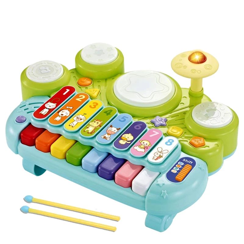 3-In-1 Musical Instrument Toy Electronic Piano Keyboard Xylophone Drum Set with Sticks Toys for 1 2 3 Years Old | Спорт и