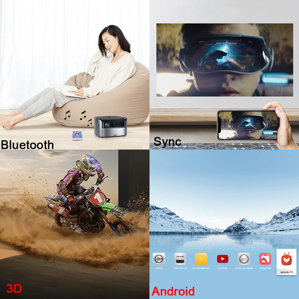 JMGO N7 1080P DLP проектор 1300 Ansi Full HD Поддержка 4K ТВ Видео с Android Wifi 3D домашний кинотеатр