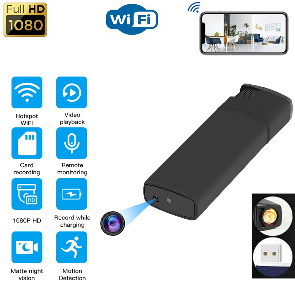 1080P HD Зажигалка камера Wifi ночное видение 120 ° широкоугольная мини-камера