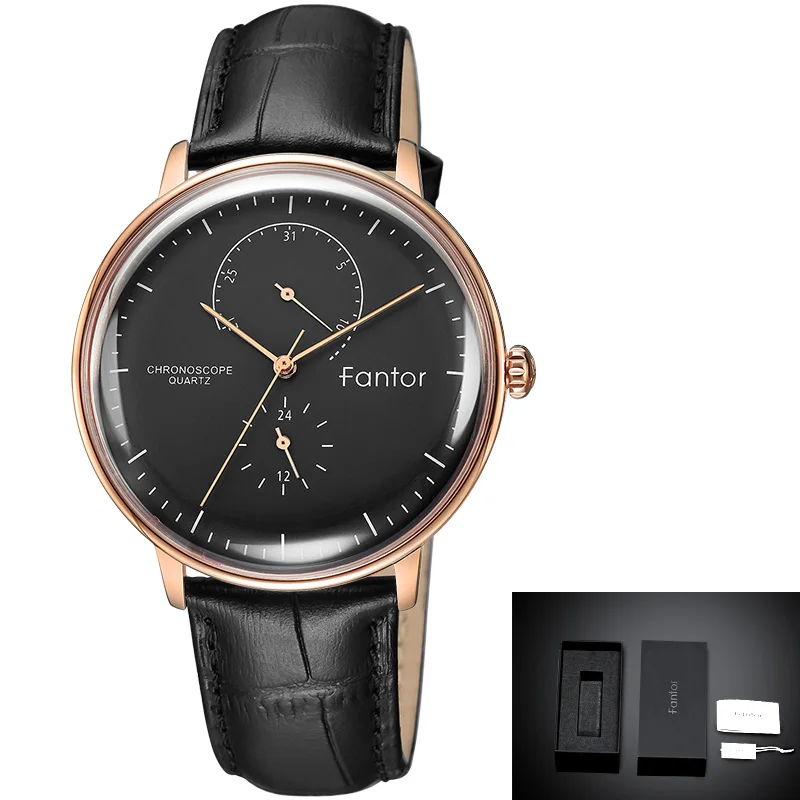 Fantor Топ бренд класса люкс бизнес мужские кожаные часы мужские водонепроницаемые кварцевые наручные часы Мужские Повседневные Классические хронограф мужские часы - Цвет: WF1006G04