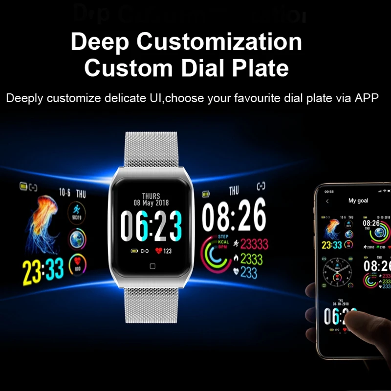 N9 Smart Watch Men Women Watches Waterproof IP68 Heart Rate Monitor Blood Pressure Fitness Tracker Smartwatch for IOS Android