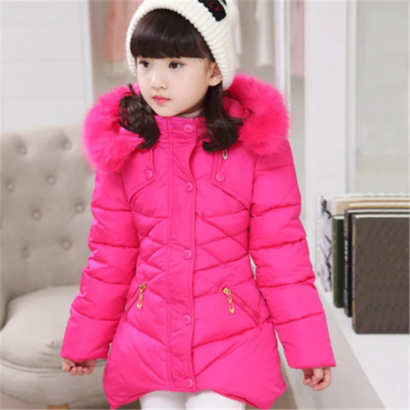 Зимнее пуховое пальто для маленьких девочек элегантное с меховым капюшоном