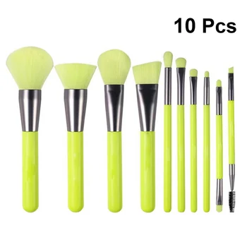 

10pcs Colorful Makeup Brush Tool Set Beauty Soft Artificial Fiber Cosmetics Brushes Kits for Women Girls (Green)