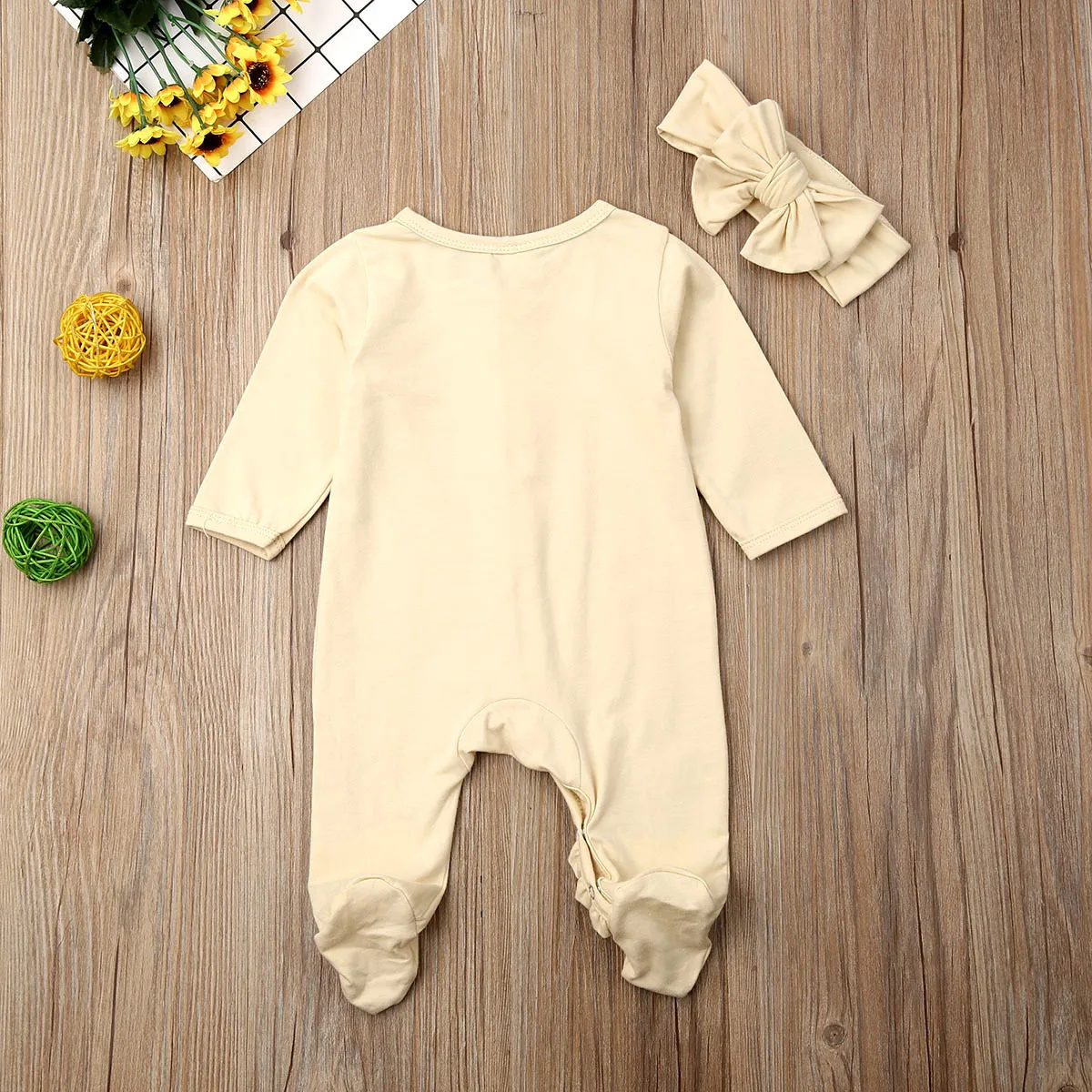 Хлопковый комбинезон для новорожденных девочек и мальчиков; повязка на голову; пижамы; одежда; однотонные комбинезоны с длинными рукавами; цельнокроеная одежда для маленьких мальчиков